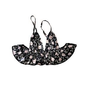 Nasty Gal Black Pink Floral Satin Top Women's Light Weight Strappy M